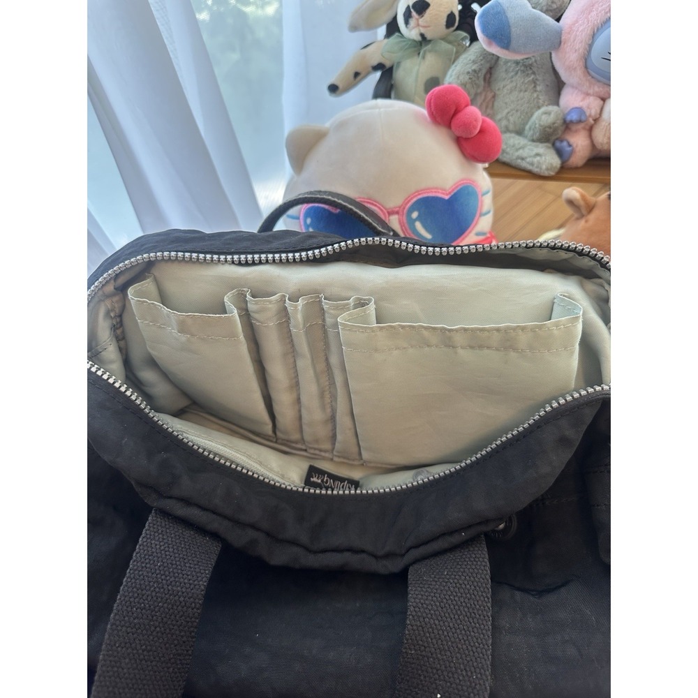 Kipling black nylon crossbody shoulder bag multi-pocket organizer monkey charm - Picture 10 of 15